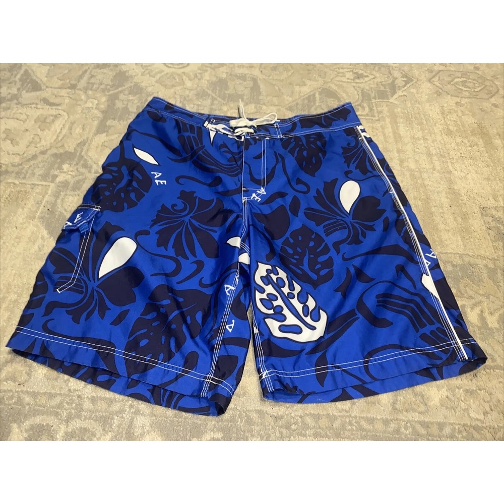 American Eagle  Board‎ Shorts Blue Floral 36" Waist Men's drawstring.